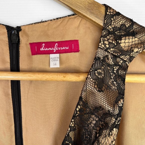 Diana Ferrari Dress Womens Gold Black Lace Pleated Formal Evening Occasion Sz 14 - Picture 2 of 14